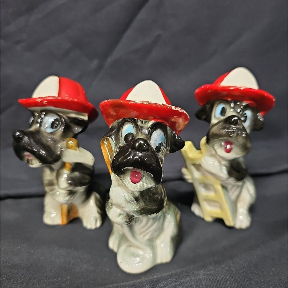 Vintage Ceramic Firehouse Dogs Set 3 Dogs